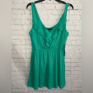 NWT As U Wish Keyhole Ruffle Green Mini Dress Elastic Waist Size L